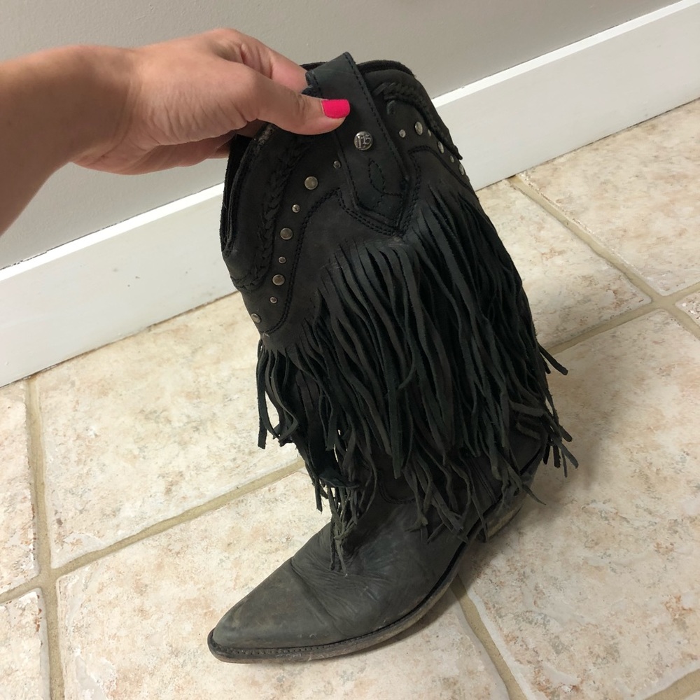 Liberty Black Fringe Boots - Black Size 10b